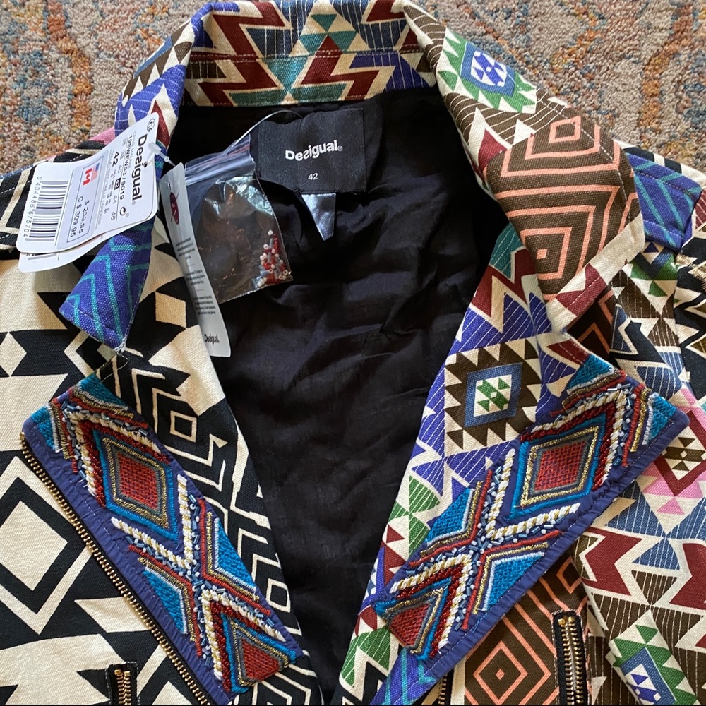 NWT Desigual Canvas and Bead Moto Jacket - Picture 2 of 5
